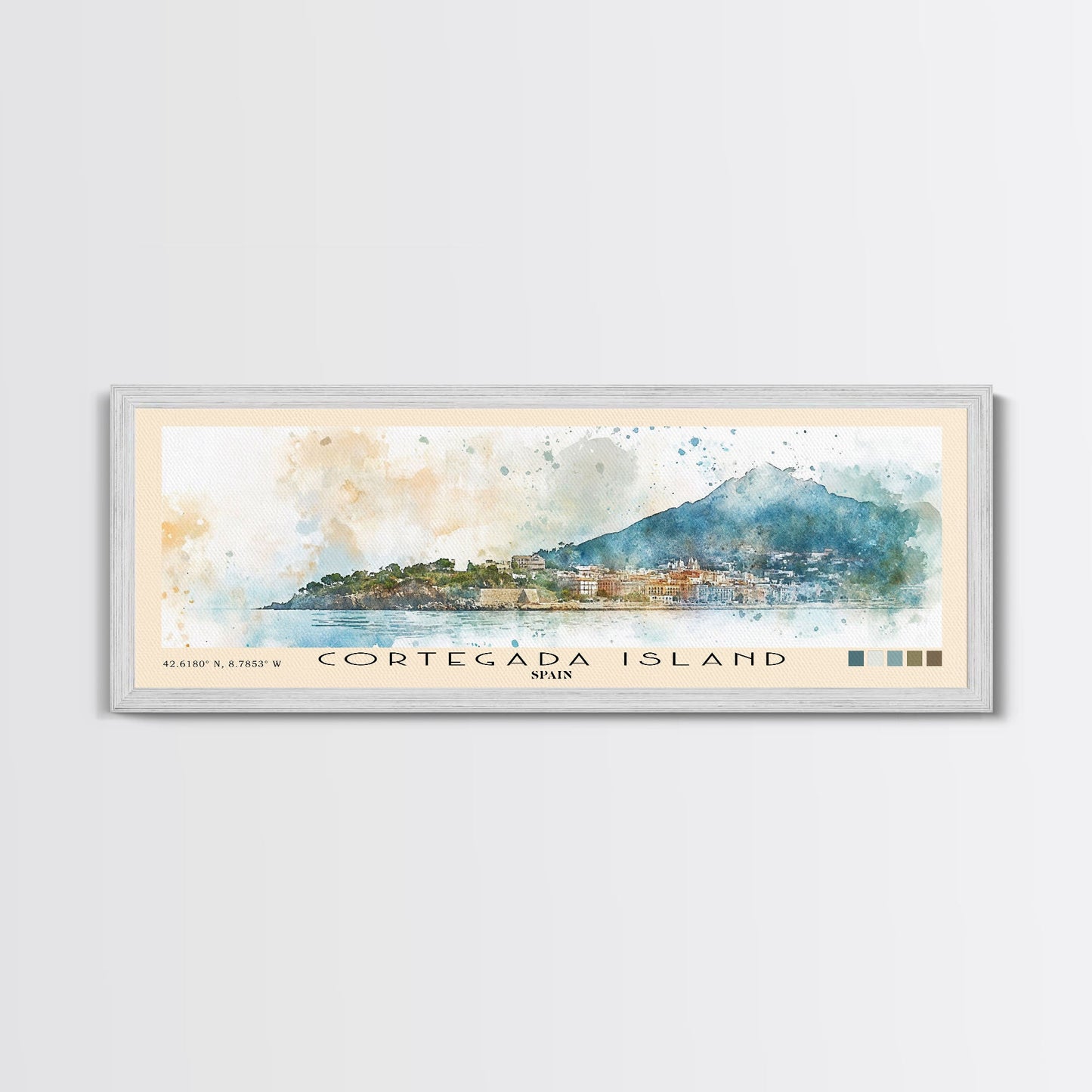 Cortegada Island, Spain Watercolor Beach Print, Vacation Gift, Spain Wall Art, Framed Canvas Print, Framed Beach Painting