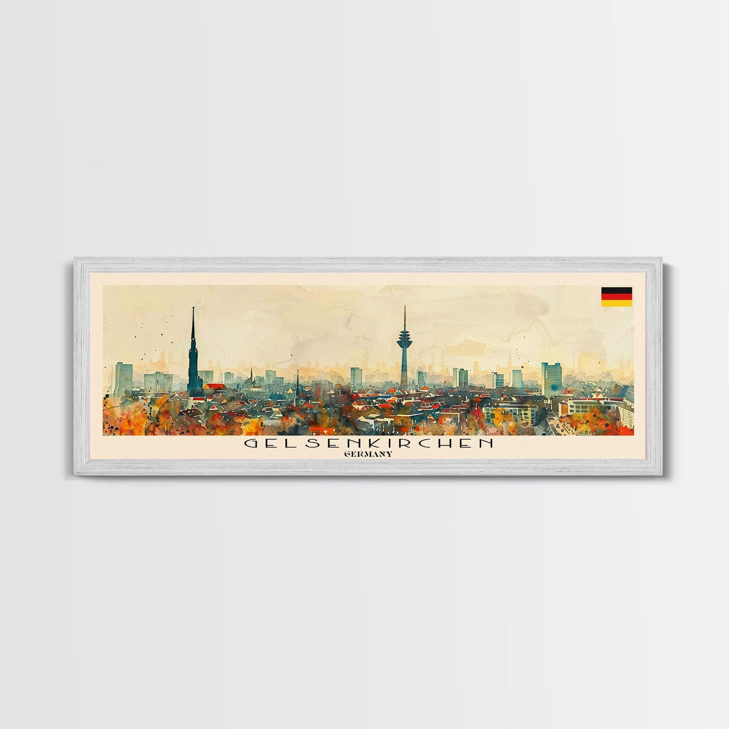 Gelsenkirchen Germany Panoramic Travel Poster, Framed Canvas Print or Metal Wall Art, Travel Art, Home Decor, Panoramic Painting, Midcentury Art