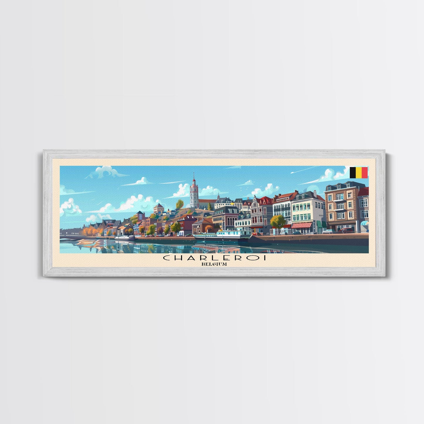 Charleroi Belgium Travel Print Wall Art, Panoramic City Art, Travel Art, Wall Decor, Vacation Gift, Framed Canvas Print Or Metal Art