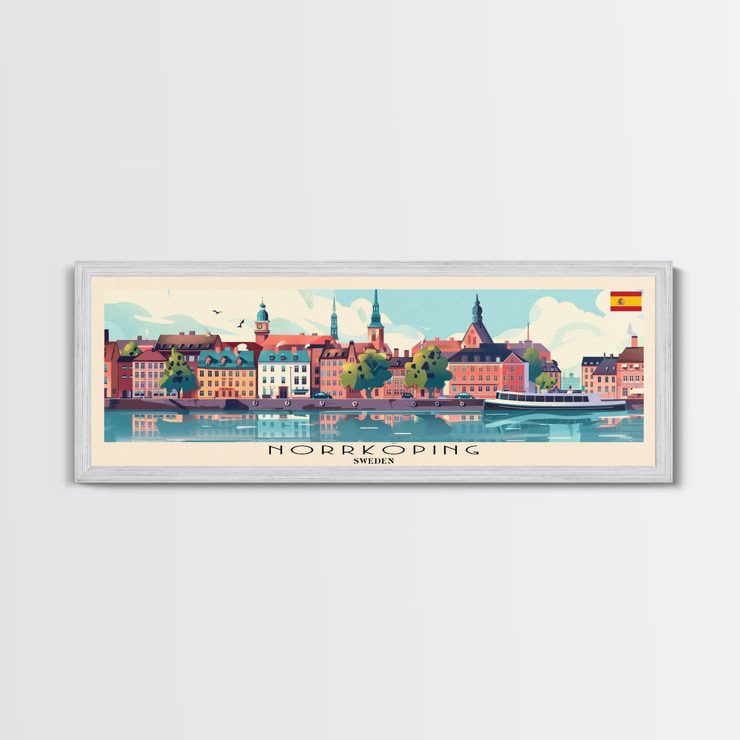Norrkoping Sweden Travel Print Wall Art, Panoramic City Art, Travel Art, Wall Decor, Vacation Gift, Framed Canvas Print Or Metal Art