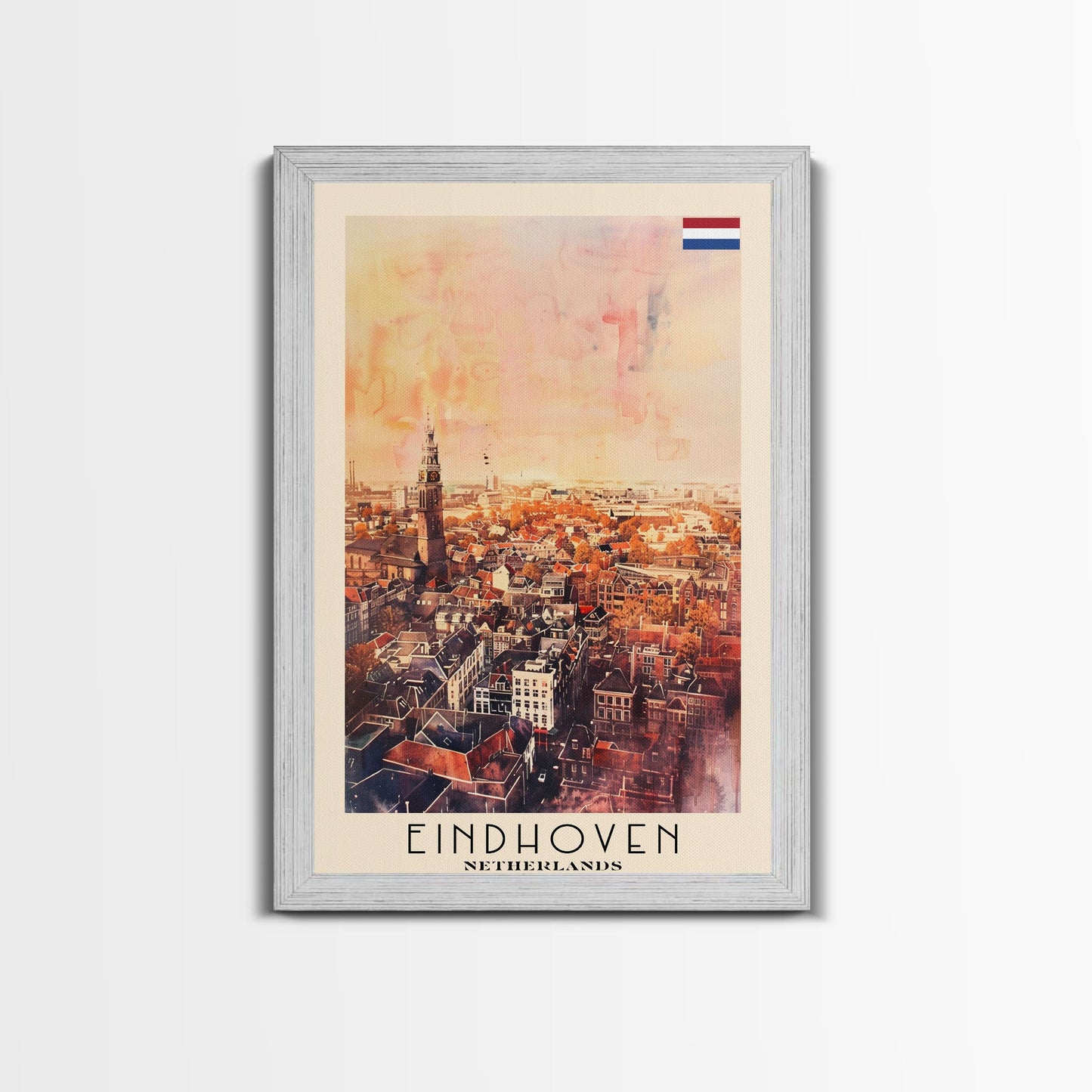 Eindhoven, Netherlands Framed Canvas Print. Modern Wall Art for Living Room or Bedroom, Cityscape Travel Poster Art.