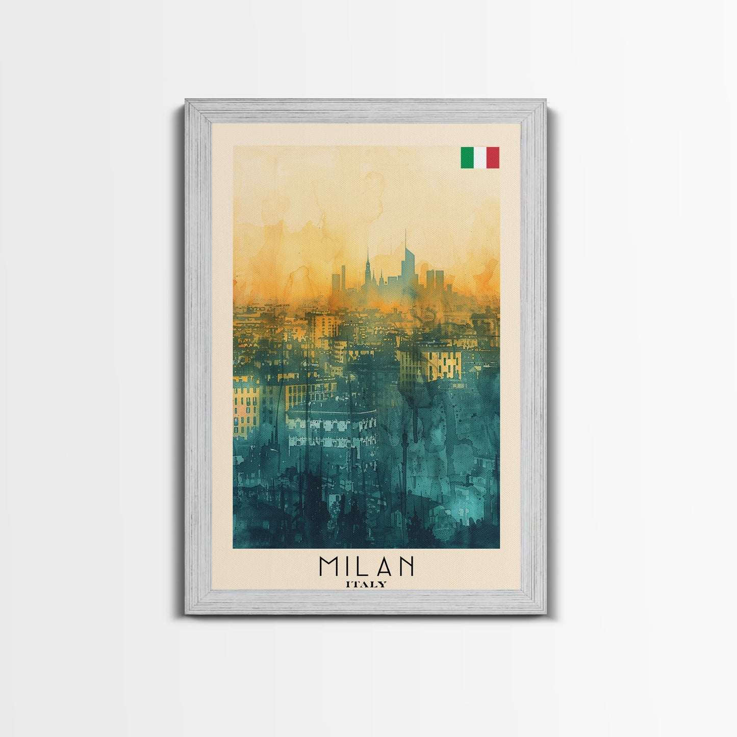 Milan Italy Travel Poster Framed Canvas Print, Iconic Landmarks, Urban Art, Wall Hanging, Home Decor, Travel Print, Artistic Gift