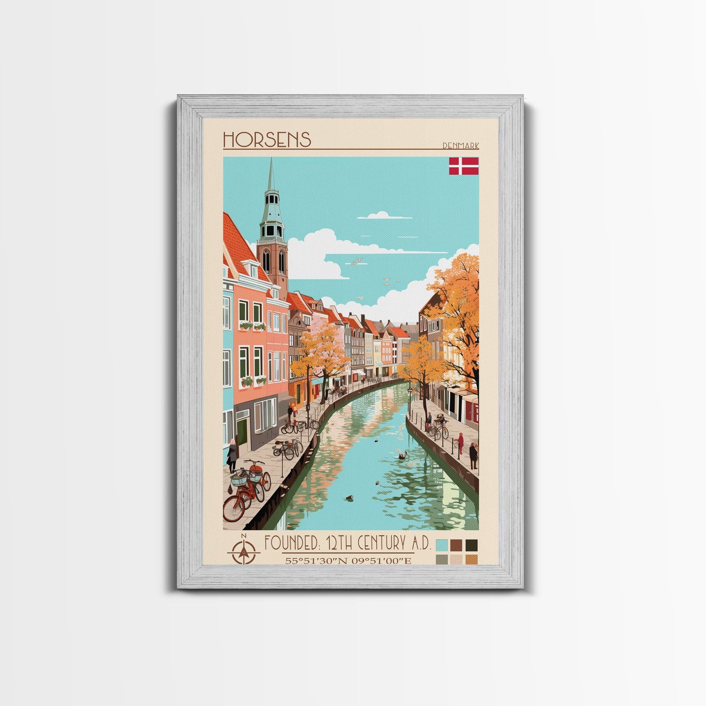 Horsens Denmark Travel Poster Framed Canvas Print, Midcentury Modern Art, Pop Art Wall Decor, Home Decor, Vacation Gift, Office Art