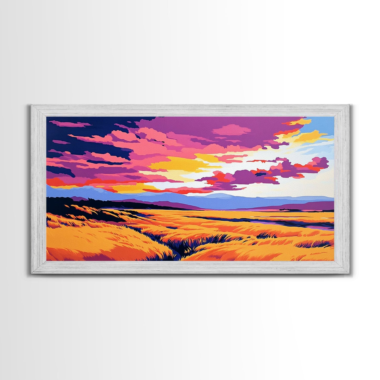 Golden Meadow, landscape painting, farmhouse art, moody art, above bed wall art, wabi sabi art, extra wide art, framed canvas print