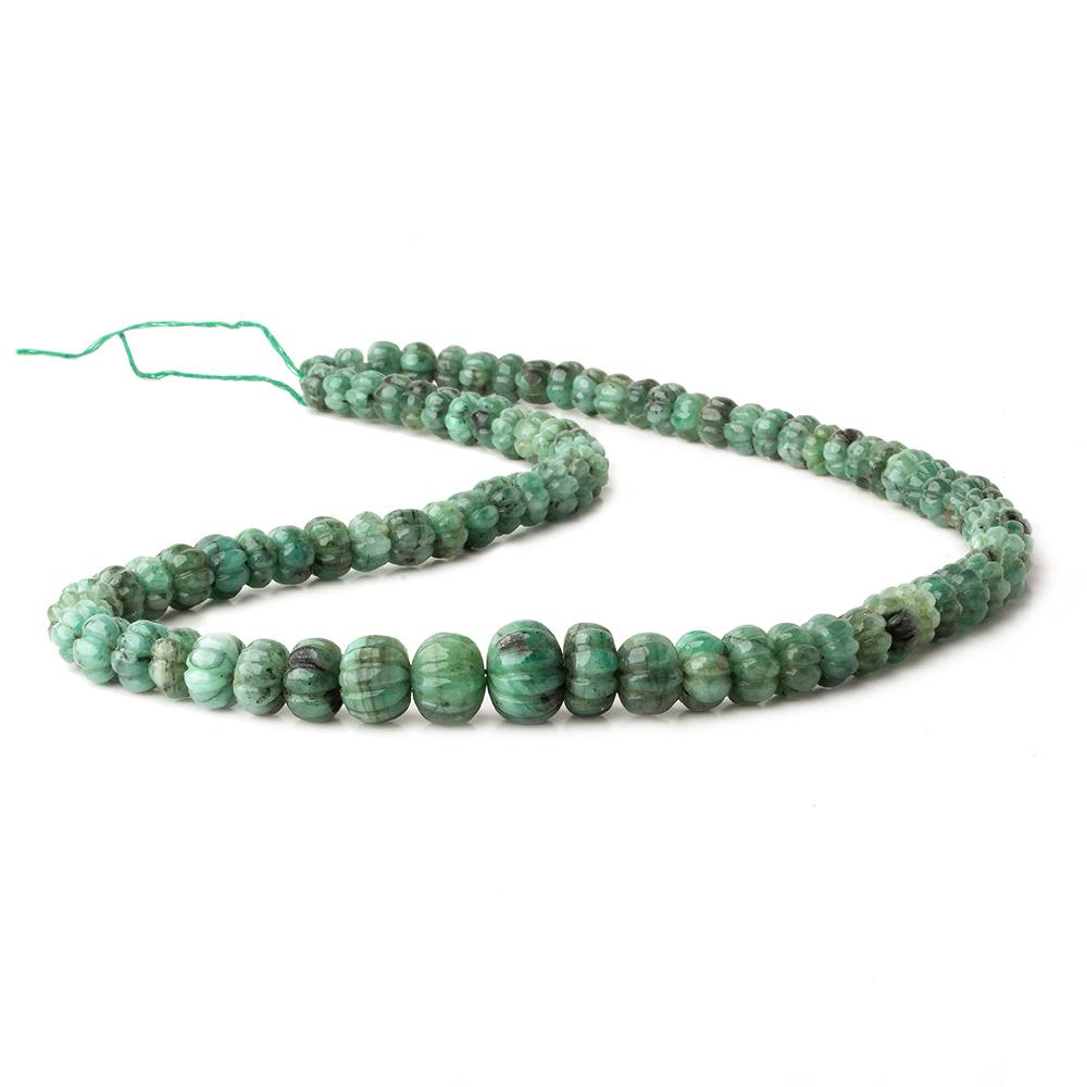 6.5-12mm Brazilian Emerald Carved Melon Rondelle Beads 18 inch 85 pieces A