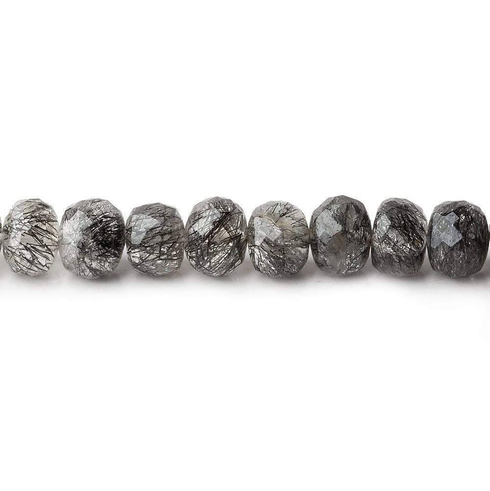 6.5-7.5mm Black Tourmalinated Quartz faceted rondelle beads 8 inch 39 pieces