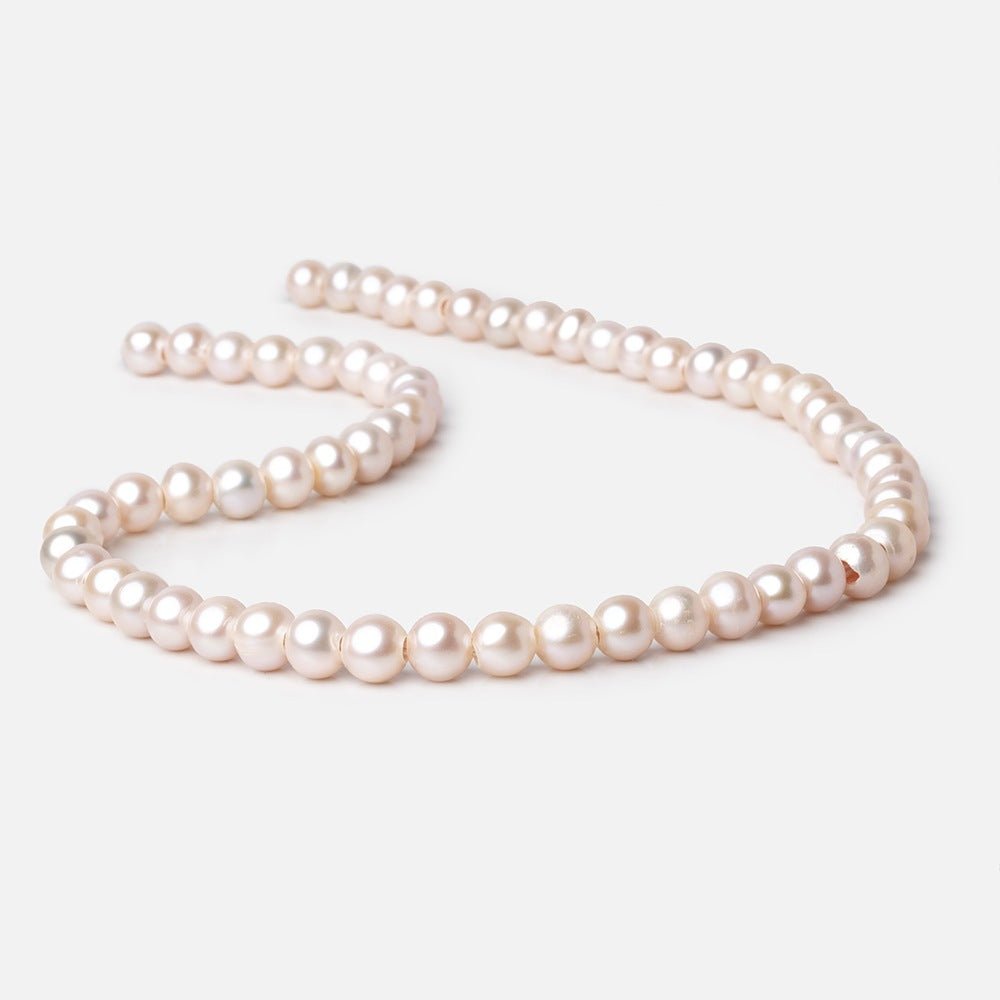 6.5-7.5mm Pale Peach Off Round 2.5mm Large Hole Freshwater Pearls 15.5 inch 62 Beads