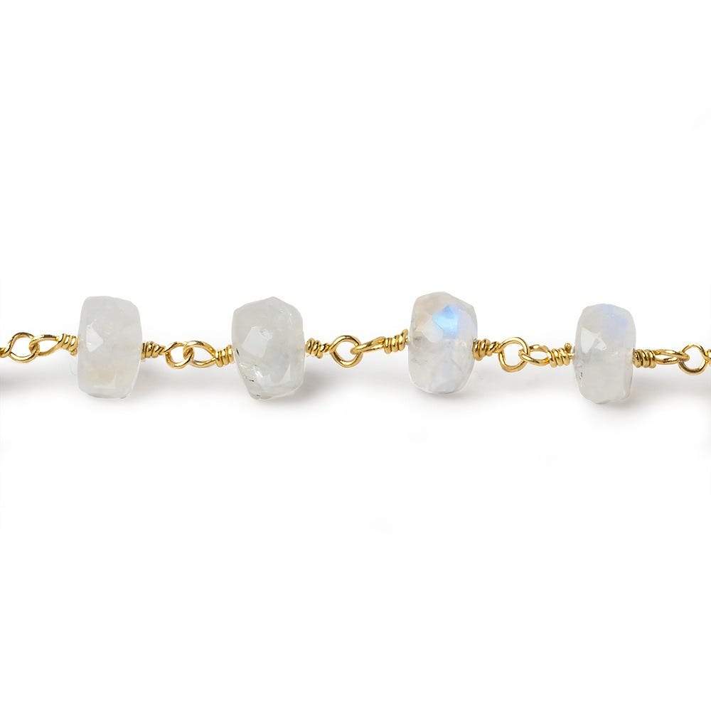 6.5-7.5mm Rainbow Moonstone faceted rondelle Gold plated Chain by the foot 28 pieces
