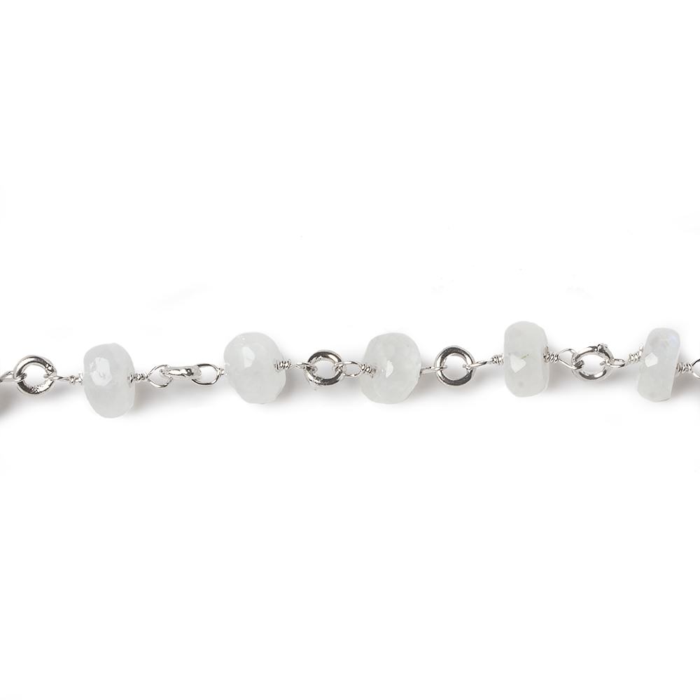 6.5-7.5mm Rainbow Moonstone rondelle Linked Silver Chain by the foot 24 beads