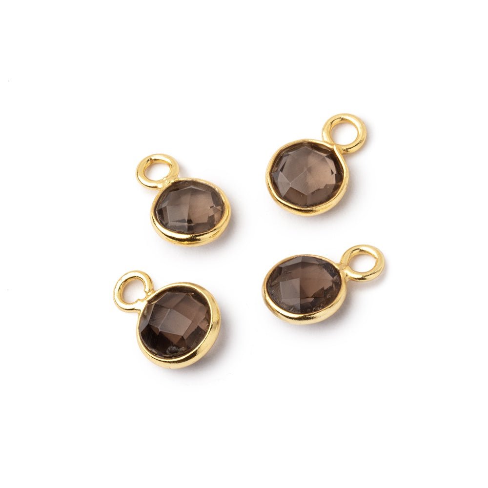 6.5-7.5mm Vermeil Bezel Smoky Quartz Faceted Coin Focal Pendants Set of 4 pieces