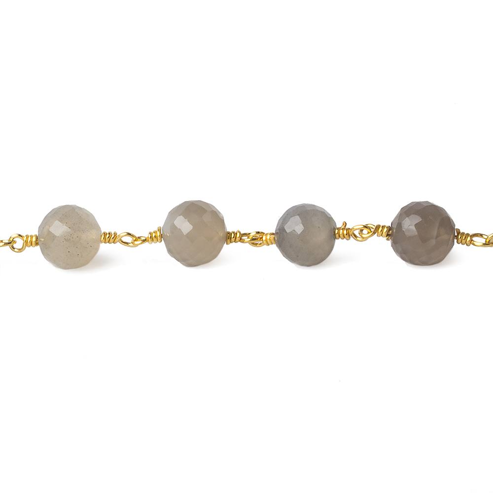 6.5-7mm Grey Moonstone faceted round Gold plated Chain by the foot 22 beads
