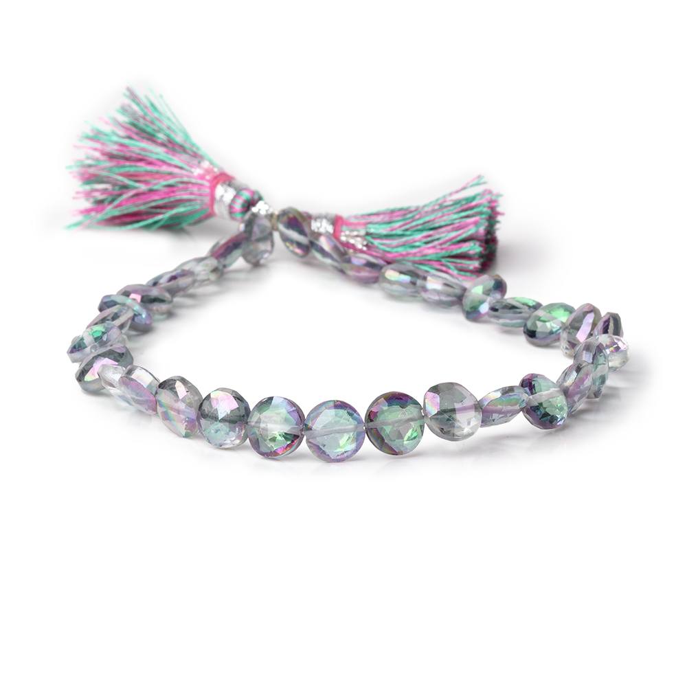 6.5-7mm Mystic White Topaz Faceted Coin Beads 9 inch 32 pieces