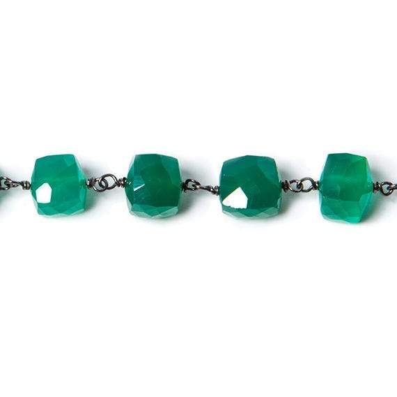6.5-8mm True Green Onyx cube Black Gold over Silver Chain by the foot