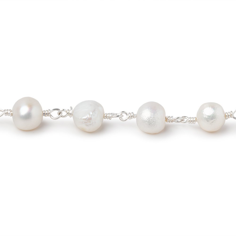 6.5-9mm Off White Baroque Pearls on Silver Plated Chain