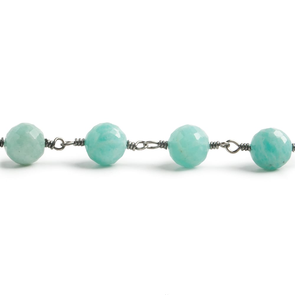 6.5mm Amazonite faceted round Black Gold .925 Silver Chain by the foot 24 pieces
