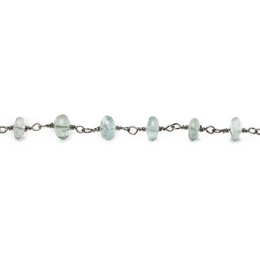 6.5mm Aquamarine plain rondelle Black Gold Chain by the foot 30 pieces