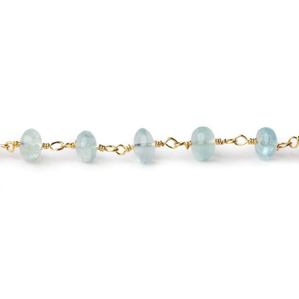 6.5mm Aquamarine plain rondelle Gold plated Chain by the foot 30 pcs