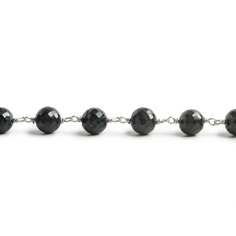 6.5mm Black Spinel faceted round .925 Silver Chain by the foot 24 pieces