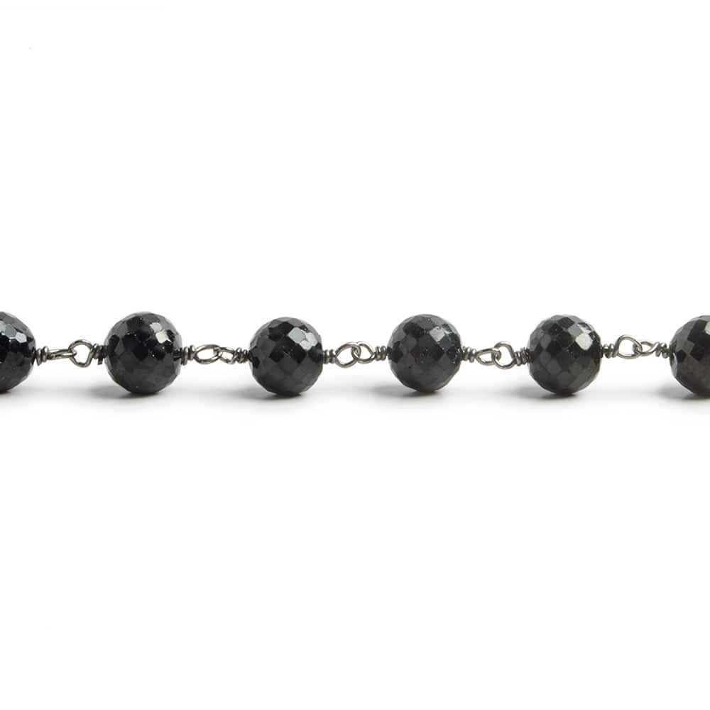 6.5mm Black Spinel faceted round Black Gold .925 Silver Chain by the foot 24 pieces
