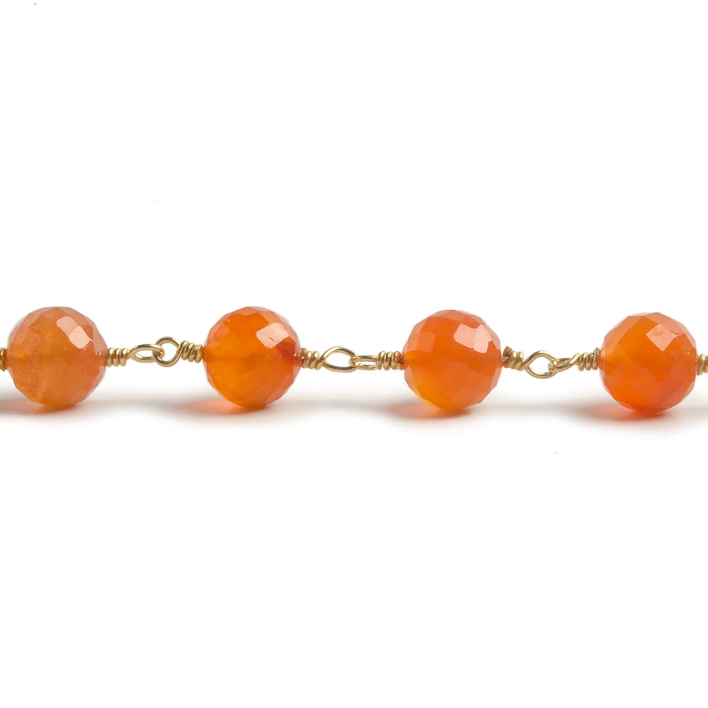 6.5mm Carnelian faceted round Vermeil Chain by the foot 24 pieces