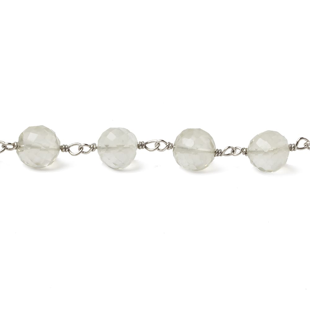 6.5mm Ceylon Moonstone faceted round .925 Silver Chain by the foot 24 pieces