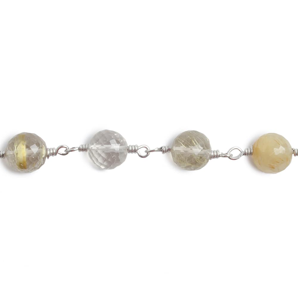 6.5mm Golden Rutilated Quartz faceted round .925 Silver Chain by the foot 24 pieces