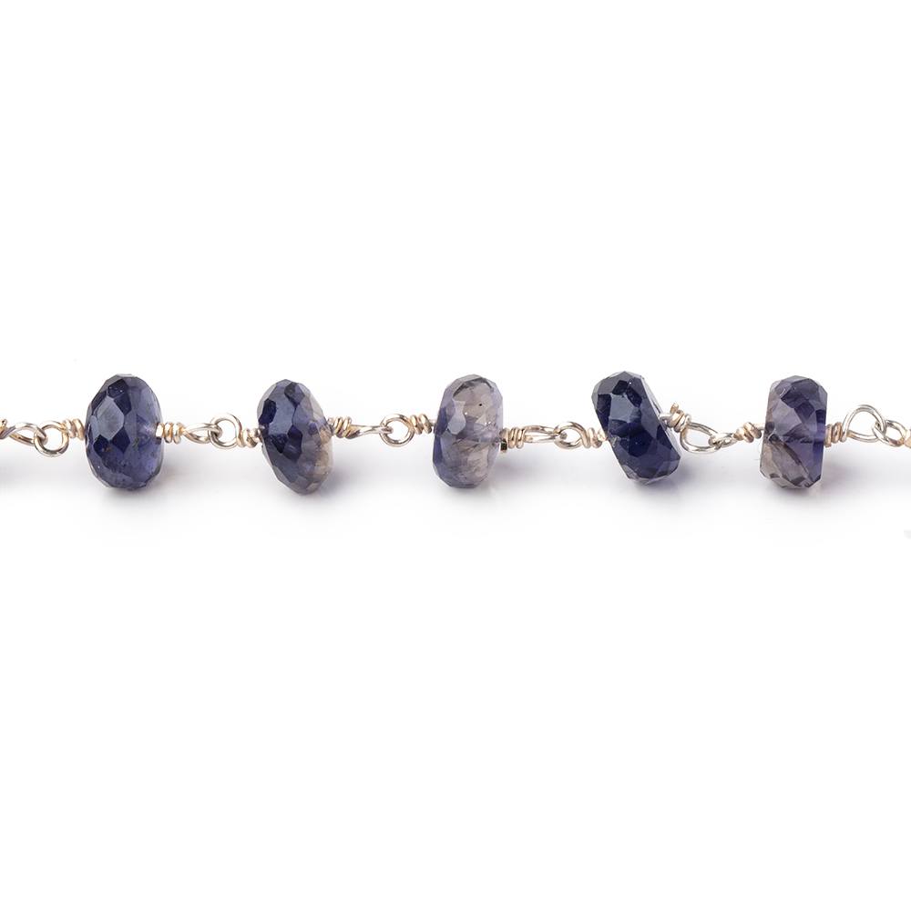 6.5mm Iolite Faceted Rondelle Beads on .925 Silver Chain