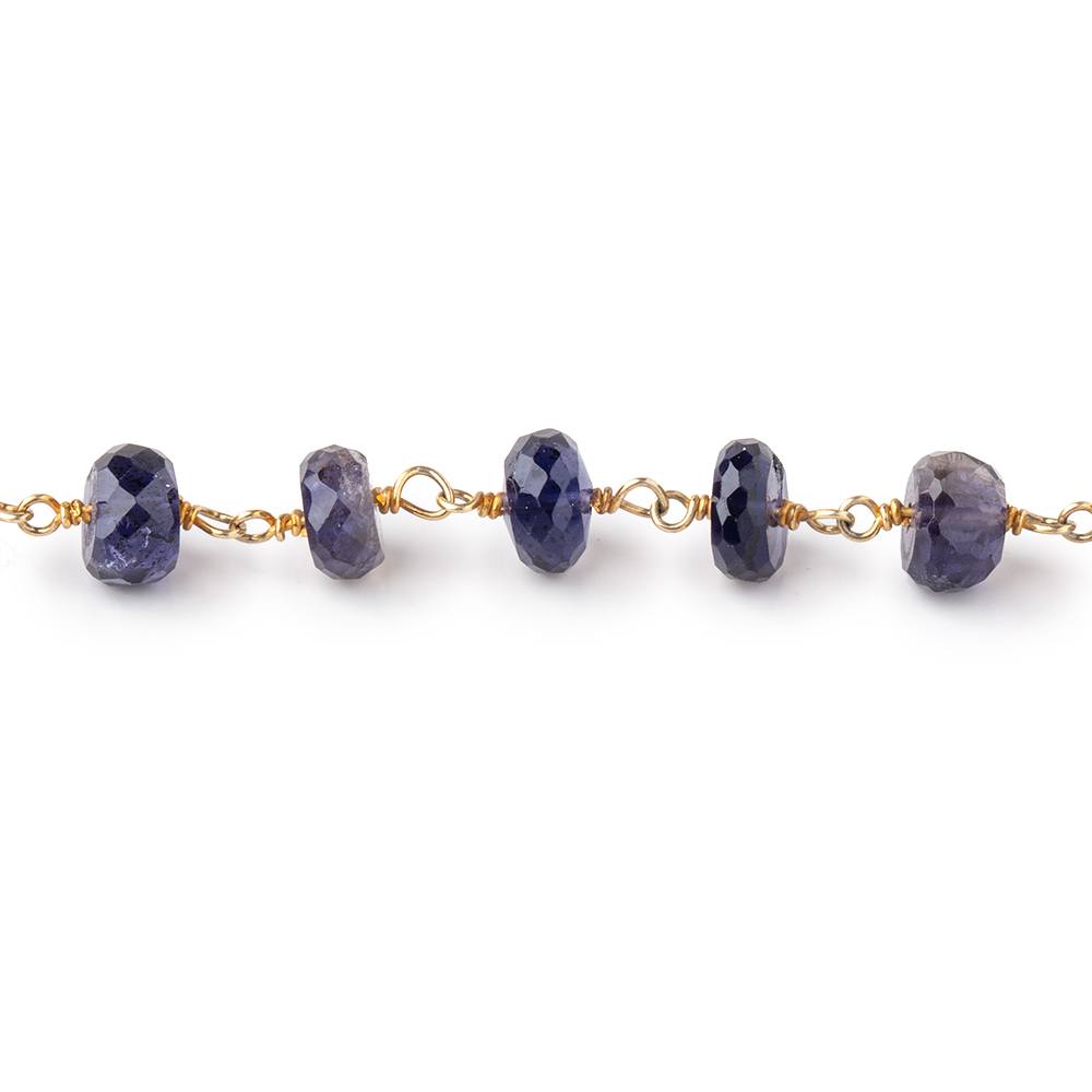 6.5mm Iolite Faceted Rondelle Beads on Vermeil Chain