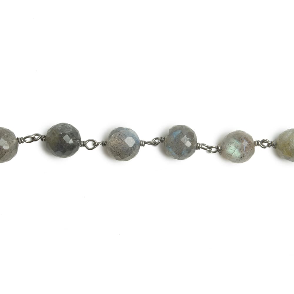 6.5mm Labradorite faceted round Black Gold .925 Silver Chain by the foot 24 pieces