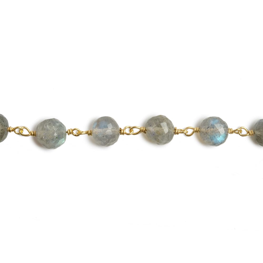 6.5mm Labradorite faceted round Vermeil Chain by the foot 24 pieces