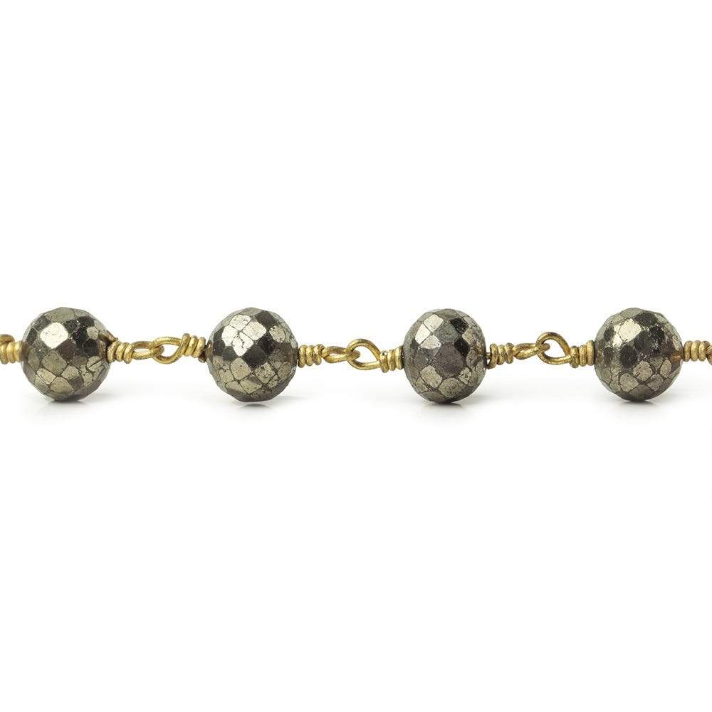 6.5mm Pyrite faceted round Gold plated Chain by the foot 23 beads