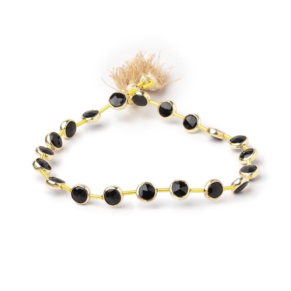 6.5mm Vermeil Bezel Black Onyx Faceted Coin Strand 20 Beads