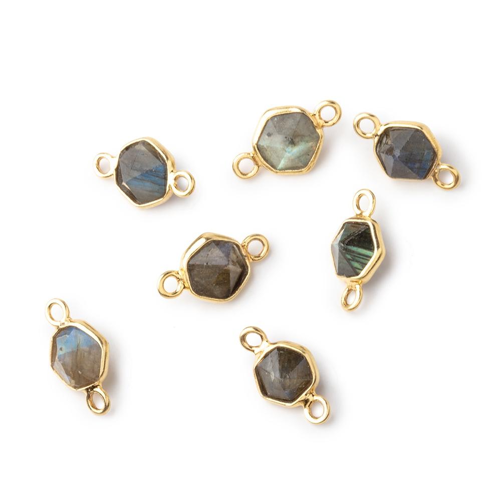 6.5mm Vermeil Bezel Labradorite Hexagon double pavilion facet Connector 1 piece