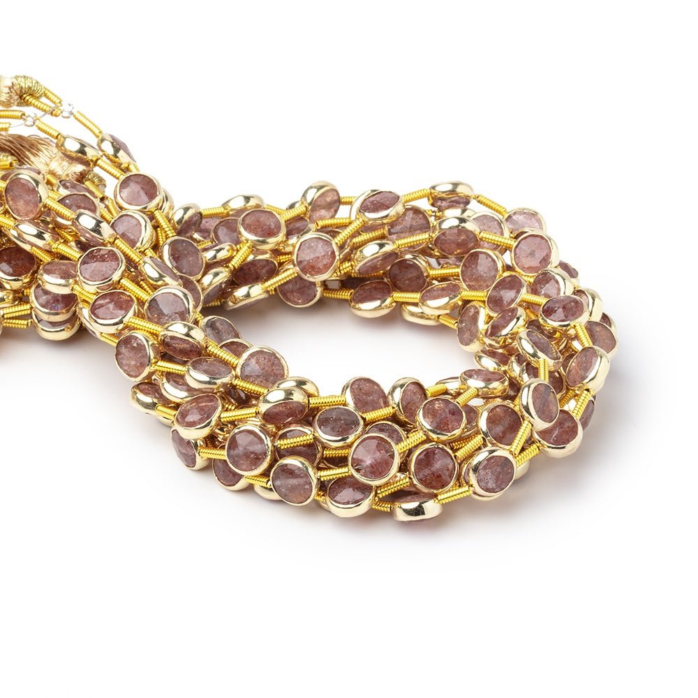 6.5mm Vermeil Bezel Strawberry Quartz Faceted Coin Strand 19 Beads