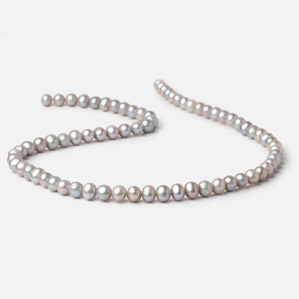 6.5x5.5mm Silver Off Round Freshwater Pearl Beads 16 inch 72 pieces