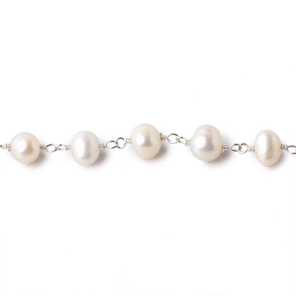6.5x5mm Off White Side Drilled Oval Pearl .925 Silver Chain by the foot 29 beads