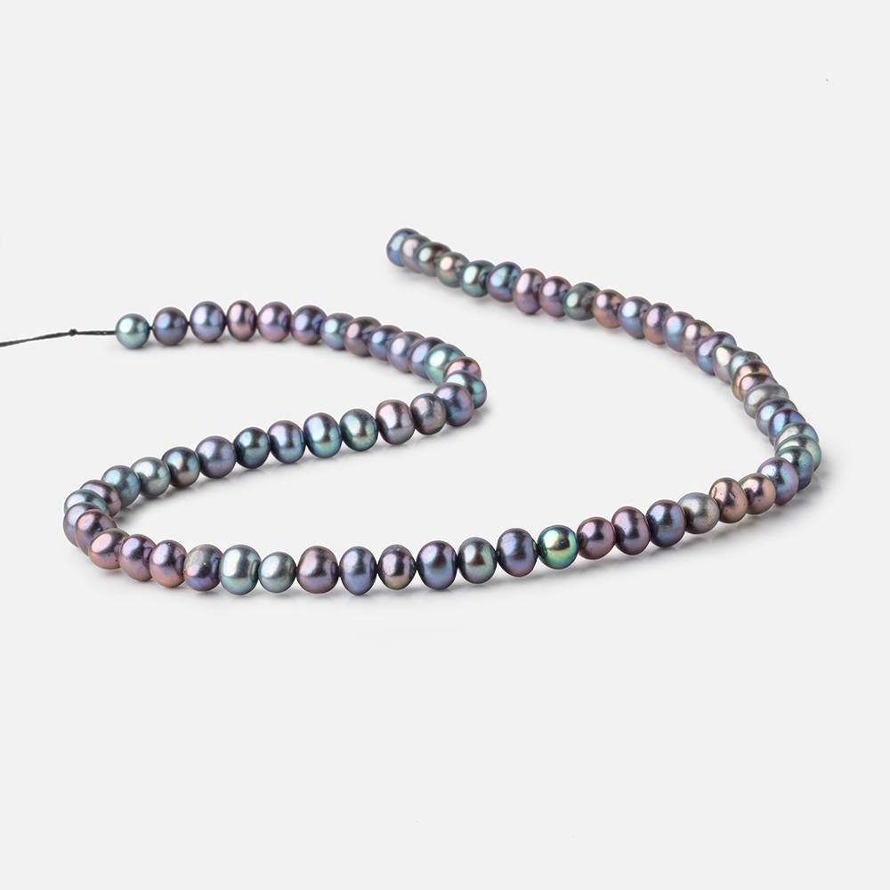 6.5x5mm Peacock Off Round Freshwater Pearls 15.5 inch 74 Beads