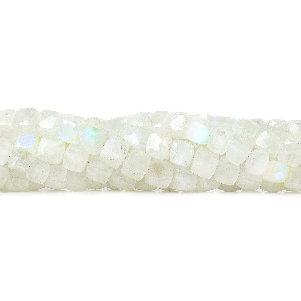 6.5x6.5mm Rainbow Moonstone faceted cubes 8 inch 30 beads AA