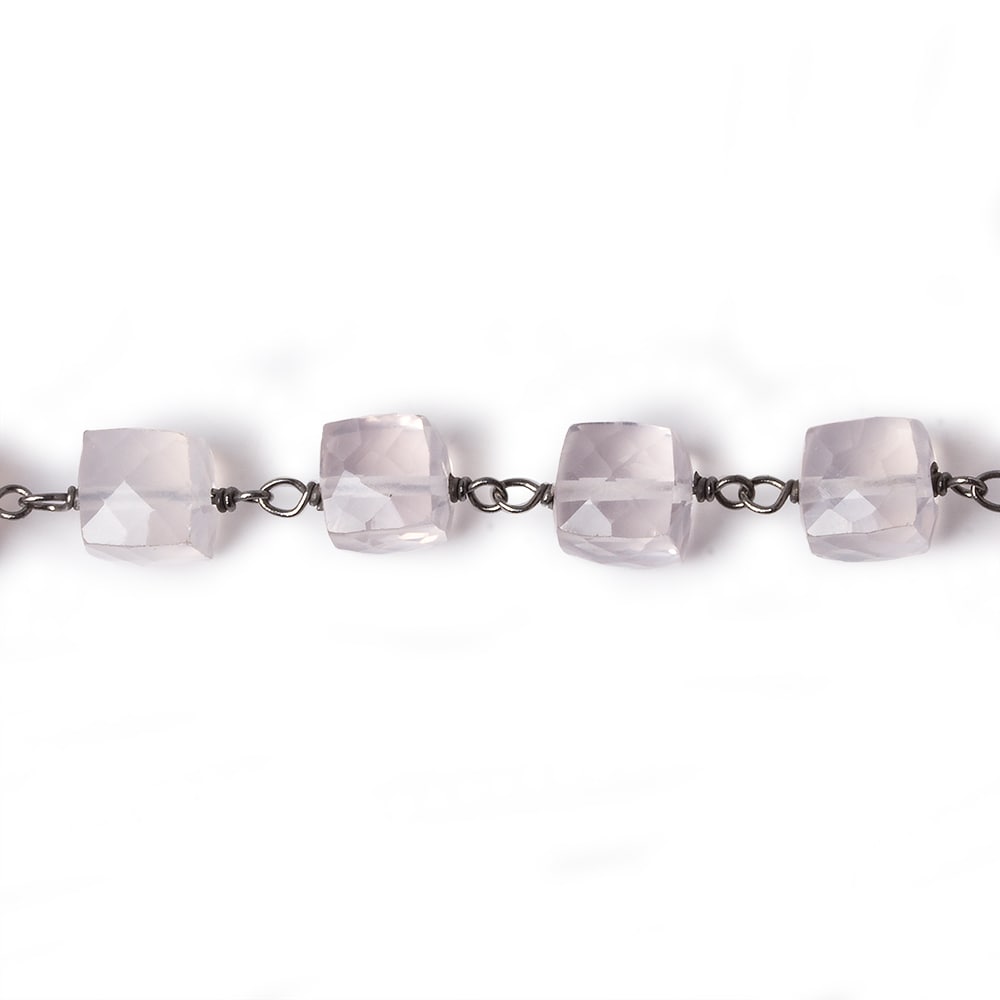 6.5x6.5mm Rose Quartz cube Black Gold plated .925 Silver Chain by the foot 26 pcs