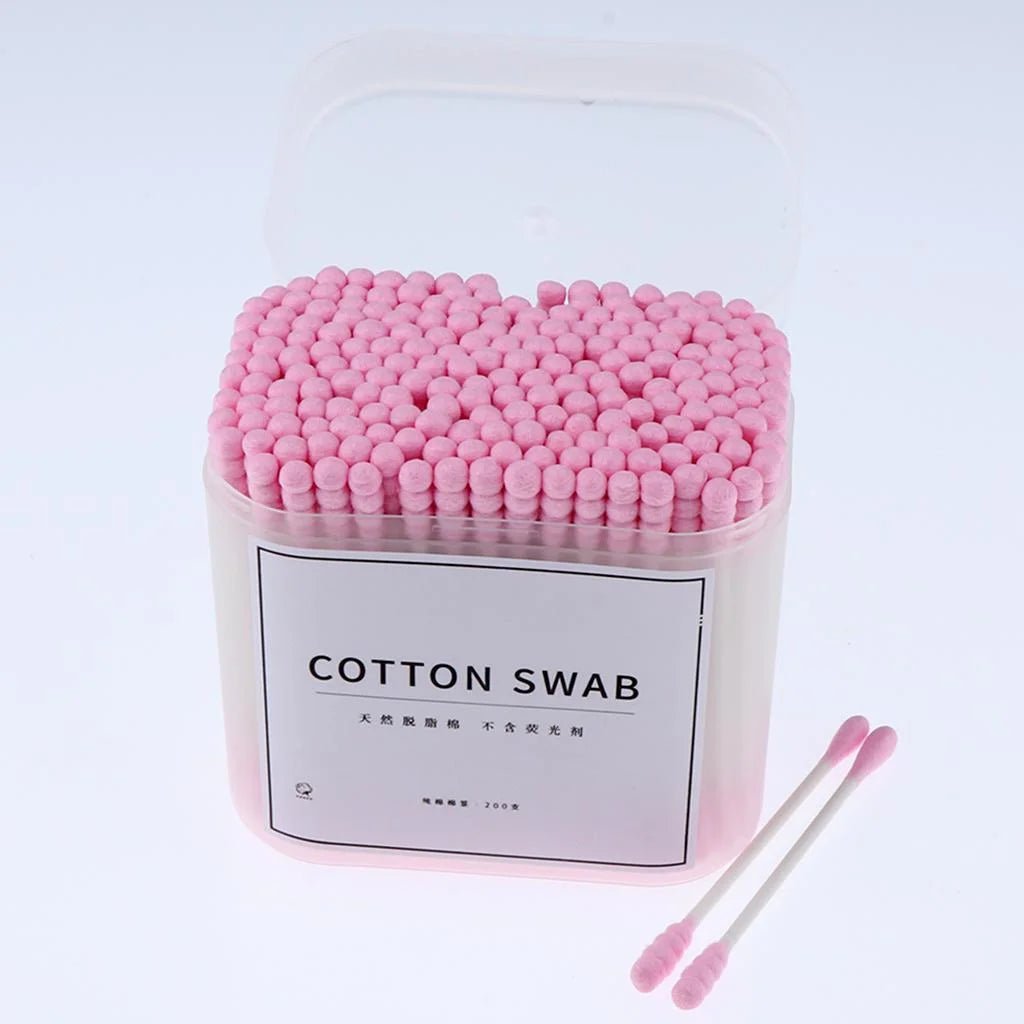 Wooden Cotton Swabs, Pack of 200, Double Tip, Pink Cotton Swabs