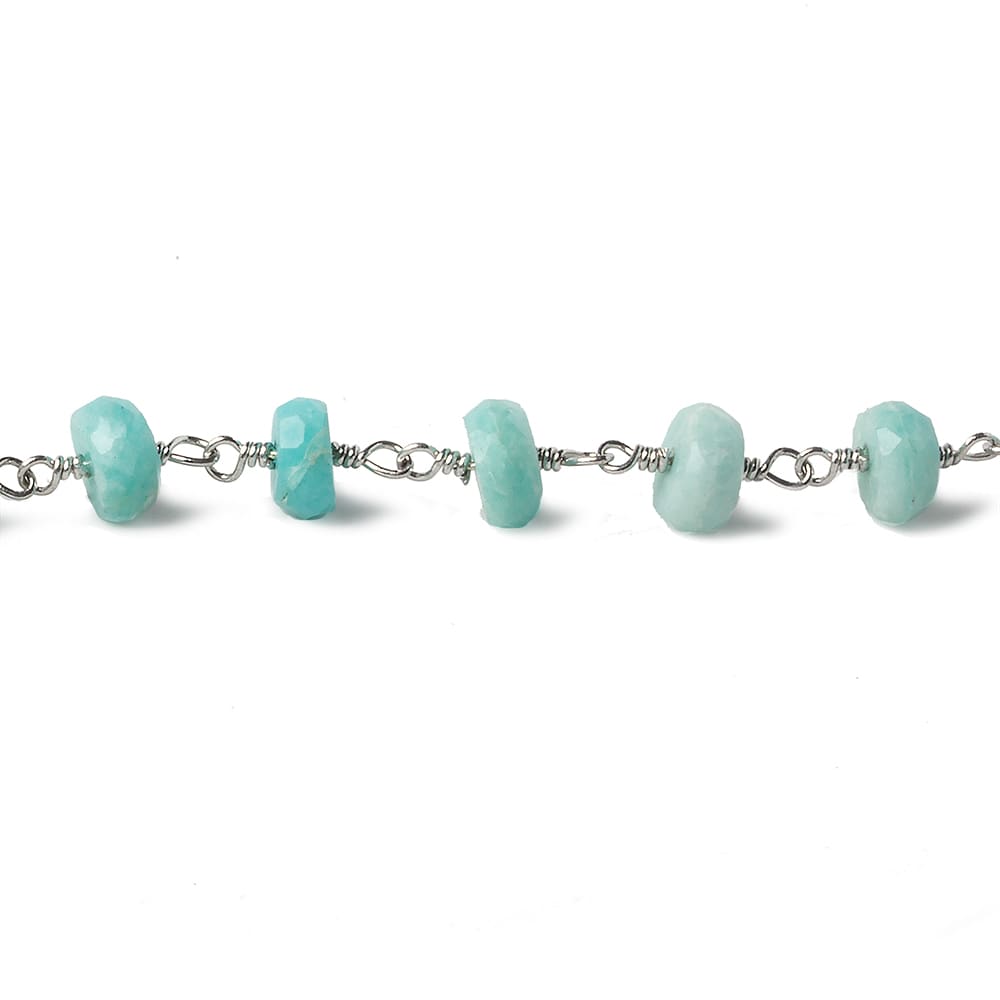 6mm Amazonite faceted rondelle Silver plated Chain by the foot 30 beads