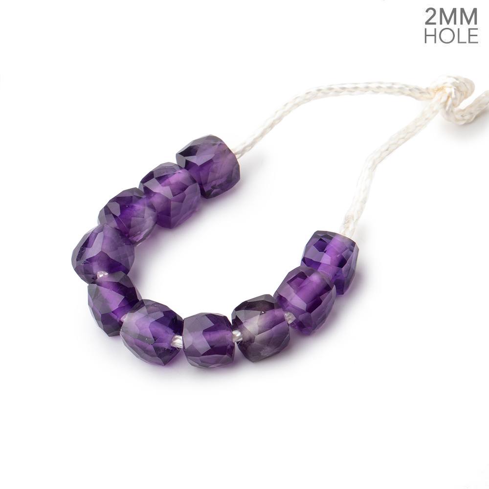 6mm Amethyst 2mm Large Hole Faceted Cube Beads Set of 10
