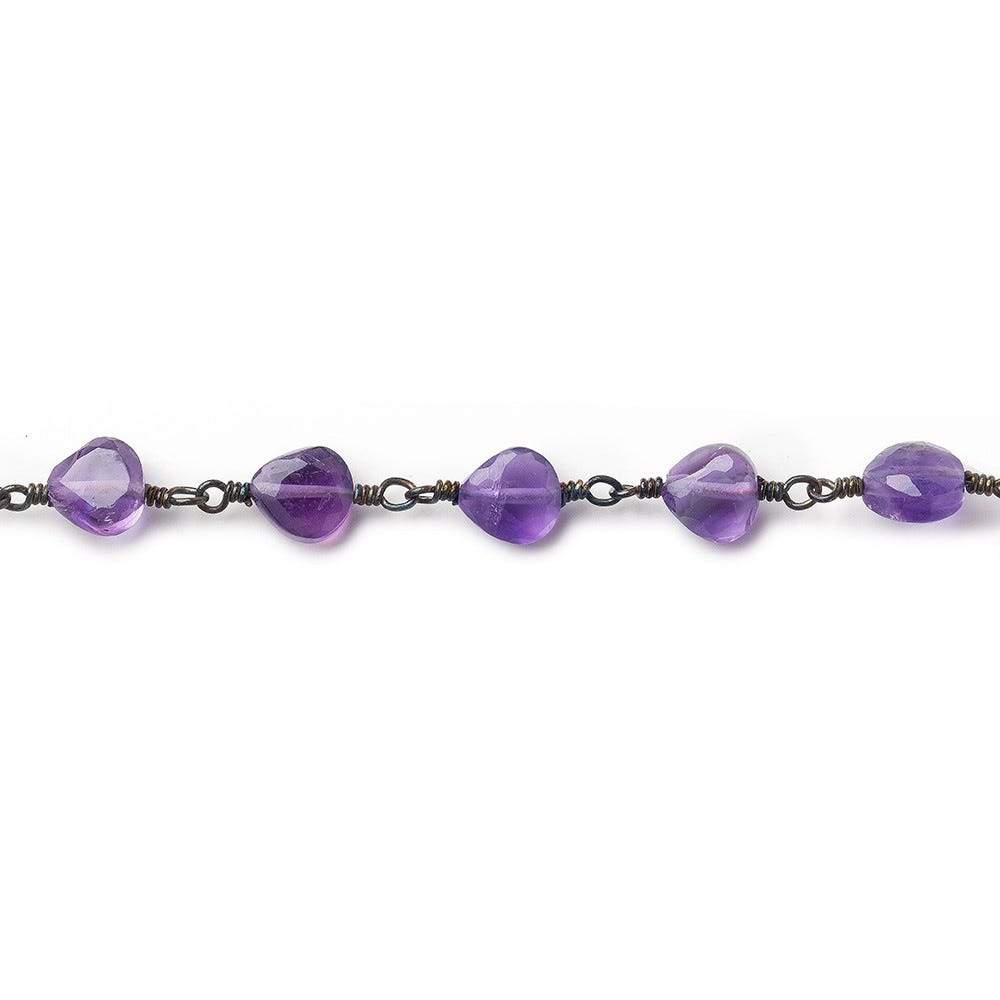 6mm Amethyst faceted heart Black Gold plated Chain by the foot