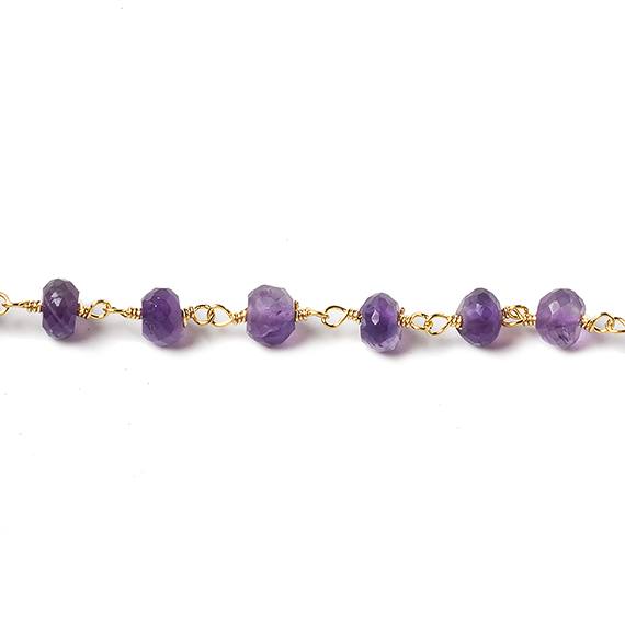 6mm Amethyst faceted rondelle Gold Chain by the foot 30 pcs