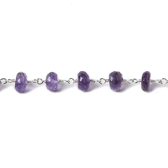 6mm Amethyst faceted rondelle Silver Chain by the foot 30 pcs