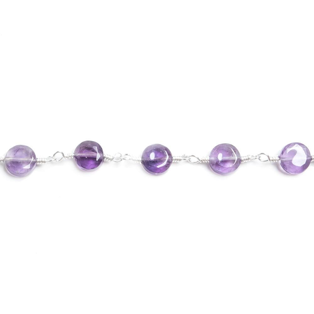 6mm Amethyst plain coin Silver plated Chain by the foot 25 pieces