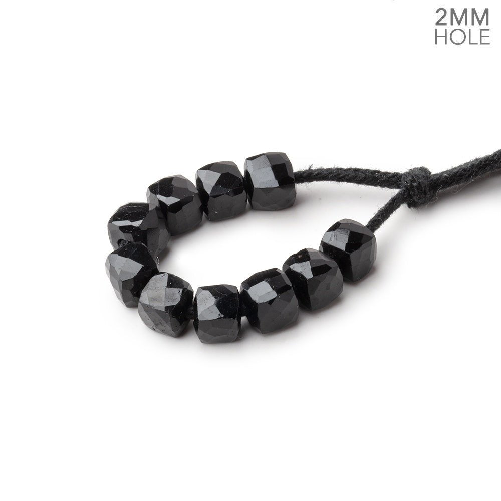 6mm Black Tourmaline 2mm Large Hole Faceted Cube Beads Set of 10