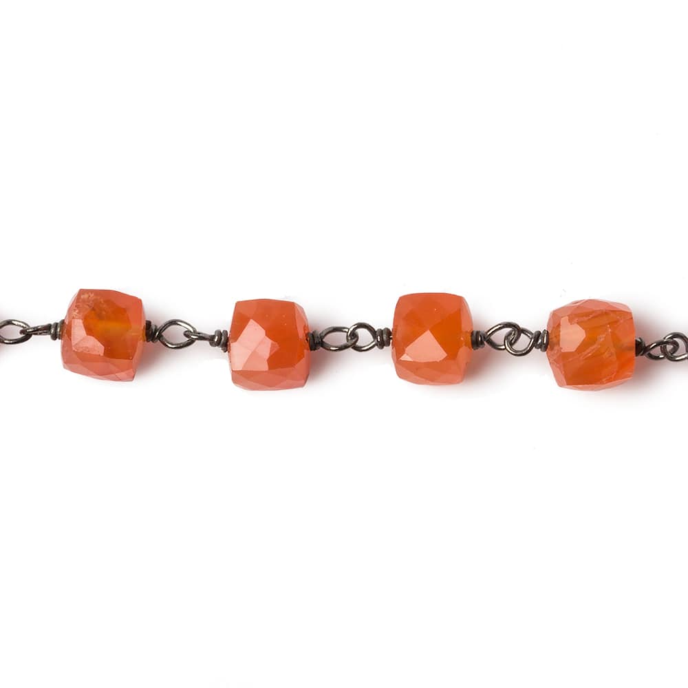 6mm Carnelian faceted cube Black Gold .925 Silver Chain 29 pieces