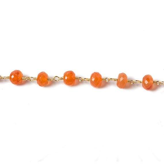 6mm Carnelian faceted rondelle Gold Chain by the foot 30 pcs