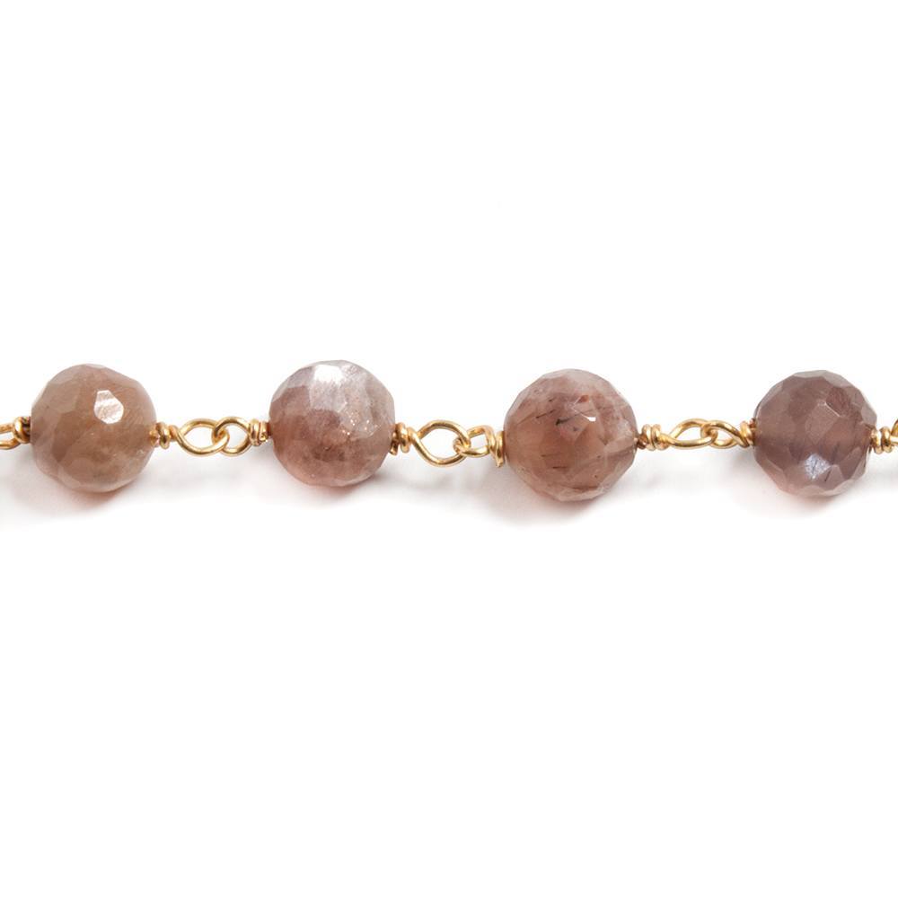 6mm Chocolate Moonstone faceted round Vermeil Chain 27 beads